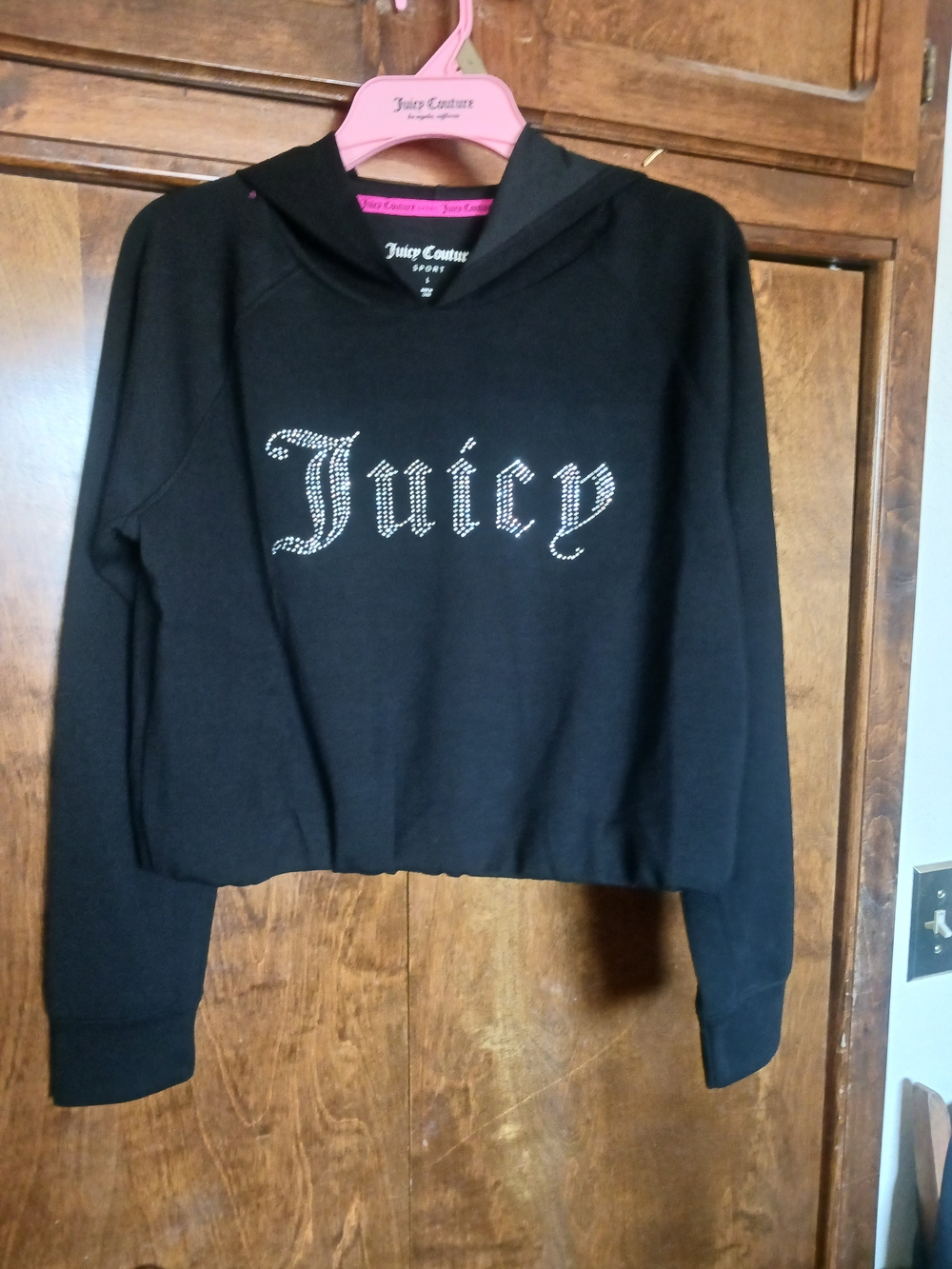 Juicy Couture Black Rhinestone Logo Cropped Hoodie